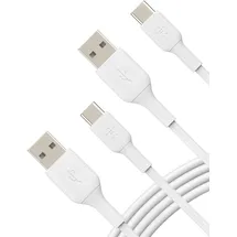 Belkin BoostCharge USB-C-Ladekabel, USB-C-/USB-A-Kabel, USB-Typ-C-Kabel für Geräte wie iPhone 16, iPhone 15, Samsung Galaxy S24, S24+, S24 Ultra, Pixel, iPad und Nintendo Switch, 1 m, 2er-Pack, Weiß