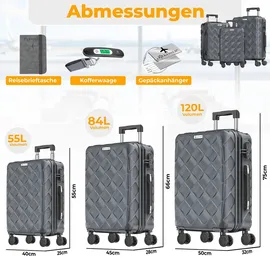 Kesser KESSER® Reisekoffer Set 3-teilig | Kofferset + Handgepäck | Trolley ABS Hartschalenkoffer mit Zahlenschloss, Kofferwaage & Reisebrieftasche 360° R... - Dunkelgrau