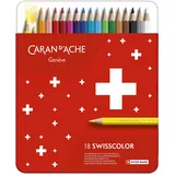 Caran d'Ache Swisscolor Metall Etui mit 18 wasserfesten Farbstiften, 1284718, bunt, os