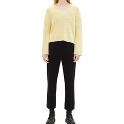TOM TAILOR Damen Strick-Pullover kuscheliger weicher Pulli mit V-Ausschnitt 11928546 Gelb - M