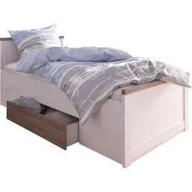 SchlafKONTOR Bett Luca 106 x 205 cm Kiefer massiv pinienfarben weiß trüffelfarben