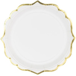 partydeco Einweggeschirr-Set, Pappteller rund mit Ornament Kante 18,5cm weiß gold 6er Set weiß