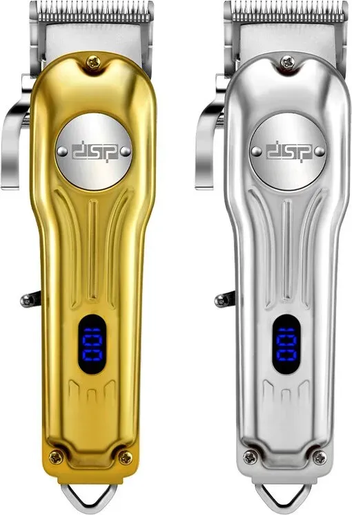 DSP Professional Haarschneider, 6500 U/min Akku-Haarschneider mit digitalem Display, 200 Min. Laufzeit (3 Std. Ladezeit) – 8 Kammaufsätze, Gold/Silber