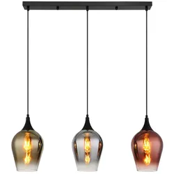 Pendelleuchte, Metall, Glas Bunt, 3-Flammig