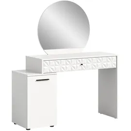 inn.furn Schminktisch Weiß Hochglanz, 117 cm, mit Spiegel Relief