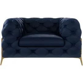 s-style möbel Chesterfield-Sessel, Dunkelblau, Textil, Echtholz,Buche, Birke, 1-Sitzer, Couch Wohnzimmer, Sessel, Chesterfield-Sessel