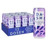 DASH WATER Schwarze Johannisbeere - 12 x prickelndes Quellwasser mit Johannisbeergeschmack - KEIN Zucker, KEIN Süßstoff, KEINE Kalorien - Angereichert mit krummen Früchten (12 x 330ml Dosen)