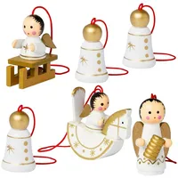 Brubaker Weihnachtsbaumschmuck 8006, weiß/gold, 4,5 cm, Engel und Glocken-Anhänger aus Holz, 6 Stück