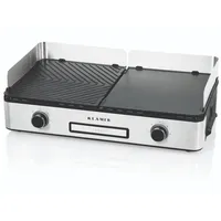 Klamer Elektrogrill, antihaftbeschichtete und abnehmbare Duo-Platten, separate Temperatureinstellung, 5 Grillstufen, mit Wind-/ Spritzschutz & Auffangschale