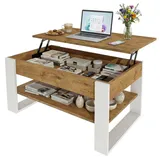 TREND WERK Couchtisch Lift-Couchtisch höhenverstellbar Sofatisch 92×54 cm mit Stauraum, verstecktem Fach Wohnzimmertisch Holz modern braun