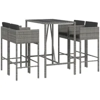 vidaXL 5-tlg Gartenbar-Set mit Kissen Grau Poly Rattan Modell 15