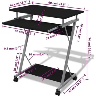 vidaXL Computertisch Computerwagen PC Tisch Bürotisch Laptop Rollen schwarz