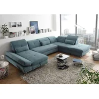 Funktionale Couch "Melfi" Sofa Schlafcouch Bettsofa Schlafsofa Sofabett Wohnlandschaft ausziehbar grün Ottomane rechts U-Form - Blau
