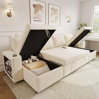 BTM Big Sofa U Form mit Schlaffunktion, Schlafsofa mit Stauraum, Wohnzimmer Chaiselongue mit Ausziehbares Sofa Becherhalter Beige