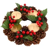 PRETYZOOM Adventskranz Künstlich Weihnachtskranz Kerzenleuchter mit Tannenzapfen Beerenblätter Adventskranz Kerzenständer Weihnachten Kerzenhalter für Weihnachten Advent Deko (Rot)