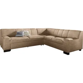 DOMO collection Ecksofa DOMO COLLECTION "Norma, moderne Armlehnen, zeitlos und elegant, Breite 247cm, L-Form", braun (café), B:247cm H:74cm T:212cm, Microfaser PRIMABELLE (100% Polyester);Kunstleder SOFTLUX;Struktur (90% Polyester, 10% Polyacryl);NaturLEDER (echtes