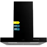 Cecotec Bolero Flux TM 606500 Black A Dunstabzugshaube, 60 cm, Motor 165 W, dekorativ mit Edelstahl-Finish, Saugleistung 650 m3/h, mechanische Steuerung, 3 Leistungsstufen, Licht und Kohlefilter