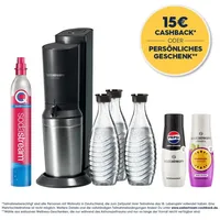 Sodastream Crystal 3.0 schwarz + 3 Glaskaraffen + Zylinder + 2 Sirups