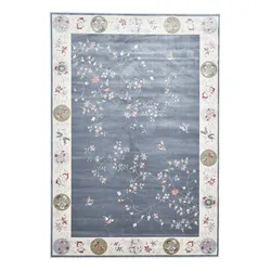 Teppich GINO FALCONE "Cherina GF-130", grau, B:80cm H:8mm L:150cm, Viskose, Teppiche, zartes Blüten Design, mit Bordüre, leichter Glanz, 100 % Viskose