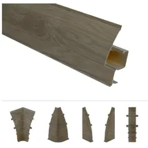 Lemal Sockelleiste, PVC Fußleisten 60x15mm mit Kabelkanal - (Verbinder) Holzoptik Ecken Verbinder Außen Innen
