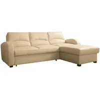 Livetastic Ecksofa, Beige, Textil, Leder, Echtleder, Rindleder, 3-Sitzer, L-Form, 227x168 cm, Made in EU, Bettkasten erhältlich, Lederauswahl, Bettfunktion Rücken echt, Wohnzimmer, Sofas & Couches, Wohnlandschaften, Ecksofas