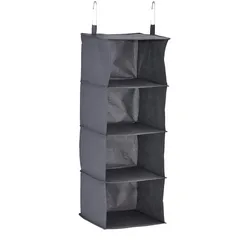 Relaxdays Hängeregal Kleiderschrank, 4 Fächer, Stoff, HBT: 97 x 30 x 30 cm, 2 Haken, Kleideraufbewahrung hängend, grau