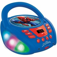 Lexibook Marvel Spider-Man Bluetooth-CD-Player für Kinder, tragbar, Lichteffekte, AUX-In, Batterie oder Wechselstrom, Mädchen, Jungen, Blau/Rot, UK-Stecker