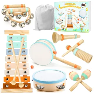 Musikinstrumente für Kinder- Miljgte Montessori Spielzeug ab 1 Jahr Holzspielzeug Trommel Xylophon Percussion Instrumente Baby Musikspielzeug Geburtstagsgeschenk für Kinder ab 3 Jahre