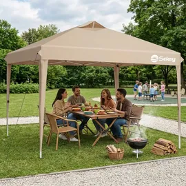 Sekey Faltpavillon 3 x 3 m inkl. 4 Seitenteile Schwarz/Khaki