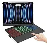 SENGBIRCH Hülle mit Tastatur für iPad Air 11" (M2) 2024 - QWERTZ Deutsche Tastatur mit Touch Trackpad, 360° drehbar Hülle, 7 Farben Beleuchtung Tastatur für iPad Pro11/Air6/Air5/Air4, Schwarz