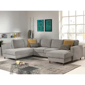 best mobilier Lisa Design Jake - Wohnlandschaft - mit Schlaffunktion und Bettkasten - 7-Sitzer - aus Cord - links Hellgrau