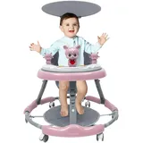 HOARLICN Laufwagen Baby, Gehfrei Baby Ab 6 Monate it 7 Verstellbaren Höhen mit Sonnenschirm Fußmatte Handgriff 3 Musik 1 Licht Pp Stahl ur 6-18 Monate (Rosa)