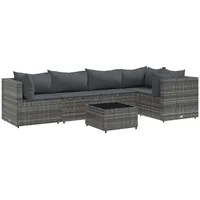 vidaXL 6-tlg. Garten-Lounge-Set mit Kissen Grau Poly Rattan