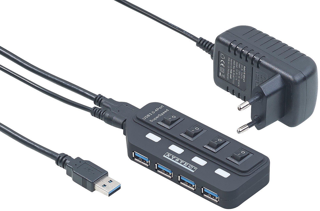 xystec aktiver 4-port usb hub