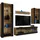 komodee Wohnzimmerset, Eiche Wotan, Schwarz, Holzwerkstoff, 8 Fächer, Rechteckig, 245x159x35 cm, Wohnzimmer, Wohnwände, Wohnwand-Sets