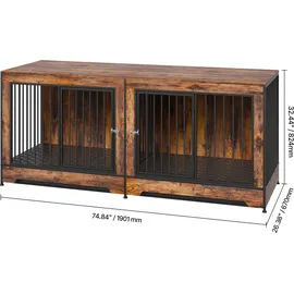 Vevor Hundekäfig Möbel für 2 Hunde, 1901 x 670 x 824 mm Doppel-Hundebox für große Hunderassen mit Trennwand & Doppeltüren, Hundehaus aus Holz, Beistelltisch für mittelgroße und große Hunde, Braun