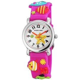 Excellanc Kinderuhr Meerestieredruck 0 mm Silikongehäuse Lila/Silber Silikonarmband Pink
