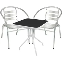 Mojawo Bistrogarnitur 3-tlg. Metall weiß /Glasplatte schwarz + 2 Bistrostühle