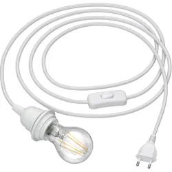 ledscom.de Kabel LEKA mit Stecker, Schalter, 3m, weiß, inkl. E27 Lampe, Energieeffizienzklasse A (warmweiß, 4W, 848lm)
