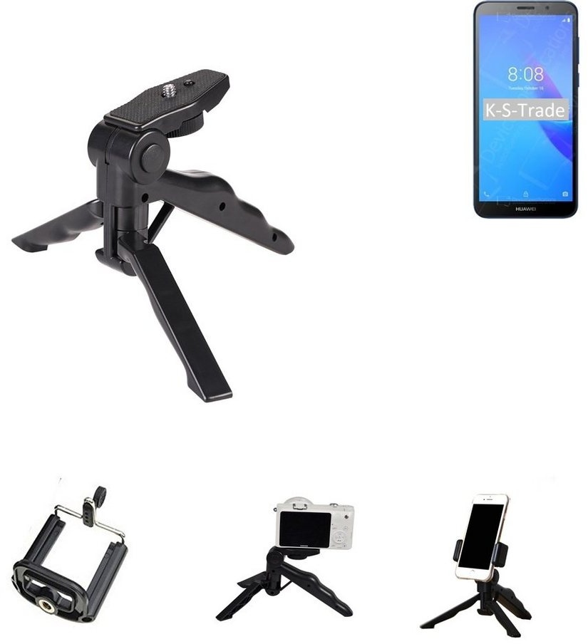 K-S-Trade für Huawei Y5 Lite 2018 Smartphone-Halterung, (Stativ Tisch-Ständer Dreibein Handy-Stativ Ständer Mini-Stativ) schwarz