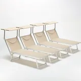 4er Set Professionelle Strandliegen Aus Aluminium Mit Dach Santorini - Beige