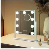EMKE Hollywood Spiegel Schminkspiegel Mit Beleuchtung 9 Dimmbaren Led-leuchtmitteln 360° Drehbar Kosmetikspiegel Mit 3 Lichtfarben 7x Vergrößerung Touch-steurung,weiß,25 X 30 Cm - Emke