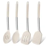 Onader Küchenhelfer Set, 4 Stück Silikon Pfannenwender Kochlöffel Set, Hitzebeständig Küchenutensilien Set mit Edelstahlgriff, Gesund & Spülmaschinenfest – Khaki