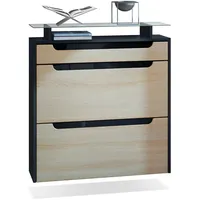 Vladon Schuhschrank, Eiche San Remo, Schwarz Hochglanz, Holzwerkstoff, 89x96x23