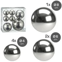 Cepewa 7er Set Style Deko Kugeln in 3 Größen Sortiert Silber Teichkugeln Metallkugeln Gartenkugeln
