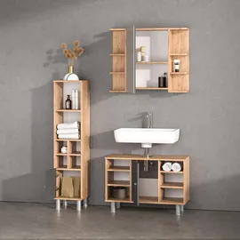 livinity Livinity® Midischrank, Anthrazit, Honigeiche, Holzwerkstoff, 7 Fächer, Quadratisch, 30x130.6x30 cm, Badezimmer, Badezimmerschränke, Midischränke