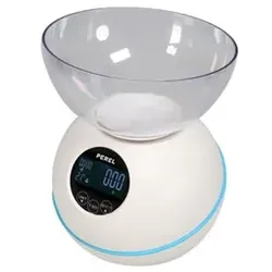 Perel Küchenwaage, digital, max. 5 kg, Tara-Funktion, Timer, Uhrzeitanzeige, automatische Abschaltung, LCD-Anzeige, Batteriestandanzeige, Weiß
