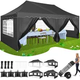 HOTEEL Pavillon 3x6 Wasserdicht Stabil Winterfest Faltpavillon Mit 6 SeitenwäNden Partyzelt 3x6 Uv-Schutz 50+,Aufbewahrungstasche Mit Rollen,FüR Party Outdoor Garten Hochzeit,Camping,Markt,Schwarz