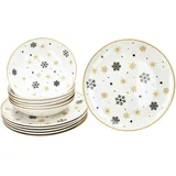 Mambocat 12tlg Tafelservice Stars schwarz gold 6 Personen Essteller Suppenteller Weihnachten