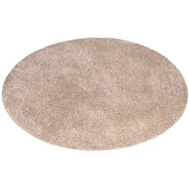 Carpet City Shaggy Hochflor Teppich - Rund 160 cm - Sand-Beige - Langflor Wohnzimmerteppich - Einfarbig Uni Modern - Flauschig-Weiche Teppiche Schlafzimmer Deko